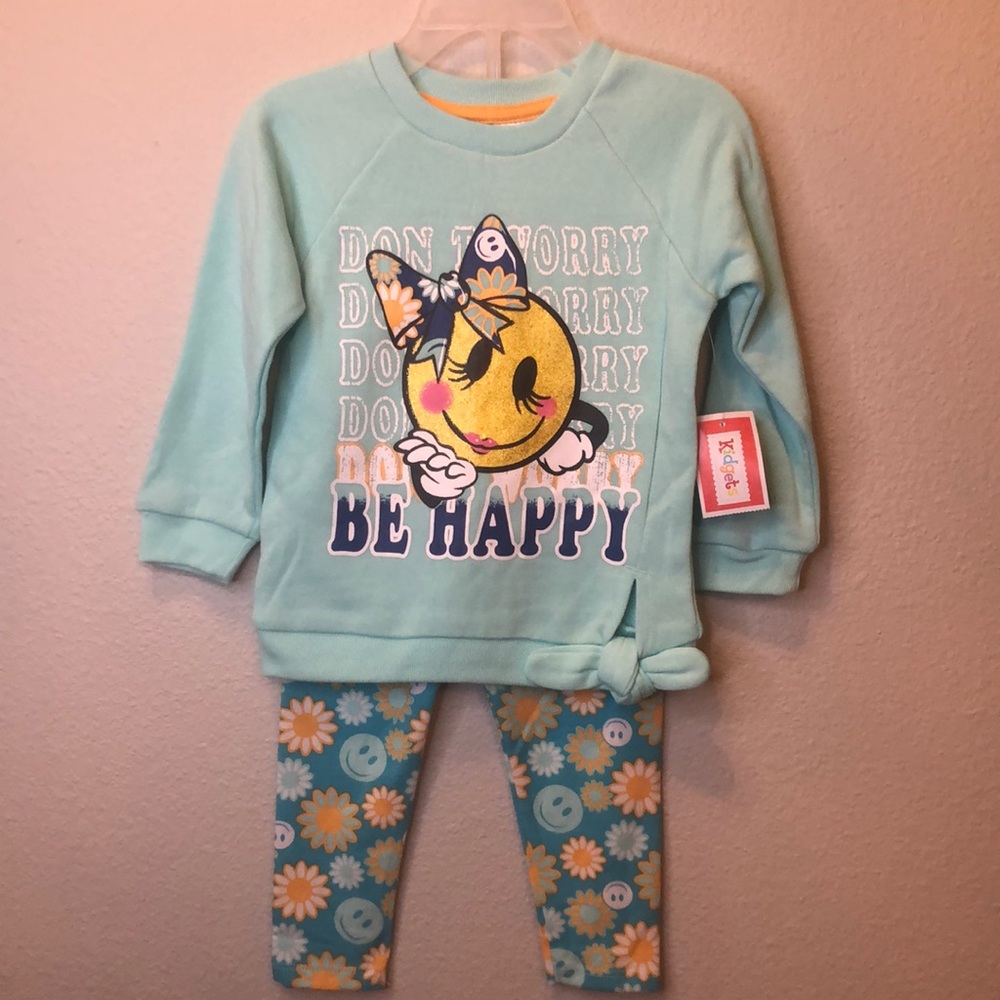 Light teal and turquoise Emoji daisy tie side legging set size 18 months